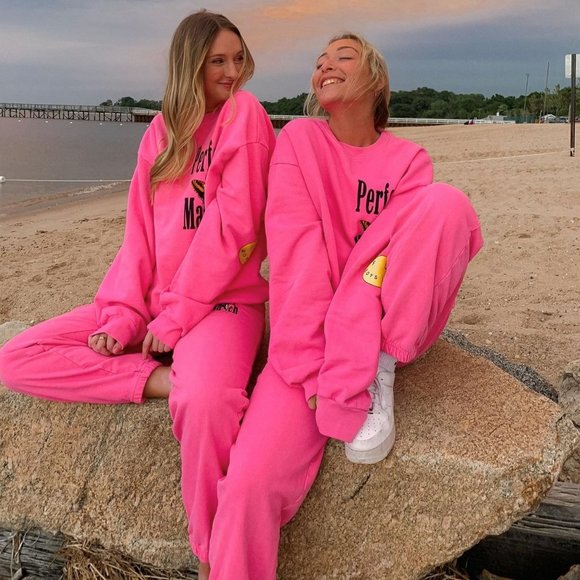 Boys Lie Pants - BOYS LIE PERFECT MATCH PINK CREWNECK SWEATPANTS SET SZ S M